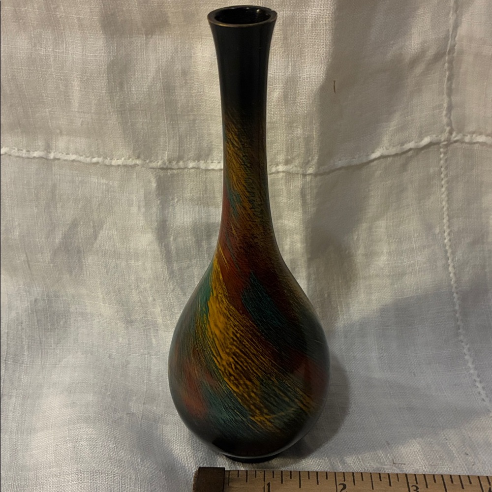Toyo Vase W/ Original Sticker 7” Multicolor Ceramic Vase Metal Multicolor